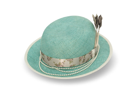 "Side Saddle" Sisol Straw Hat with Vintage Hatband